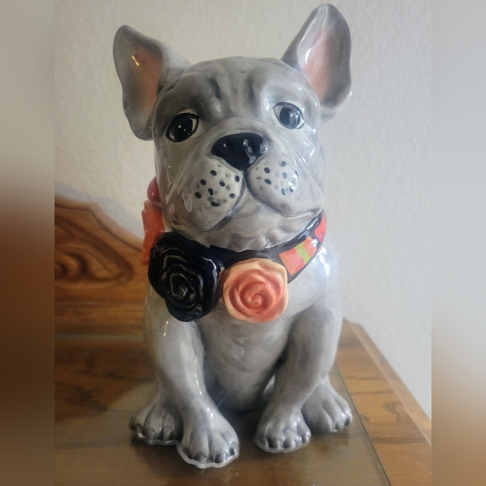 French Bulldog Ceramic Blue Sky Black & Orange Collar Halloween Approx 8" H X 4" - Picture 2 of 12